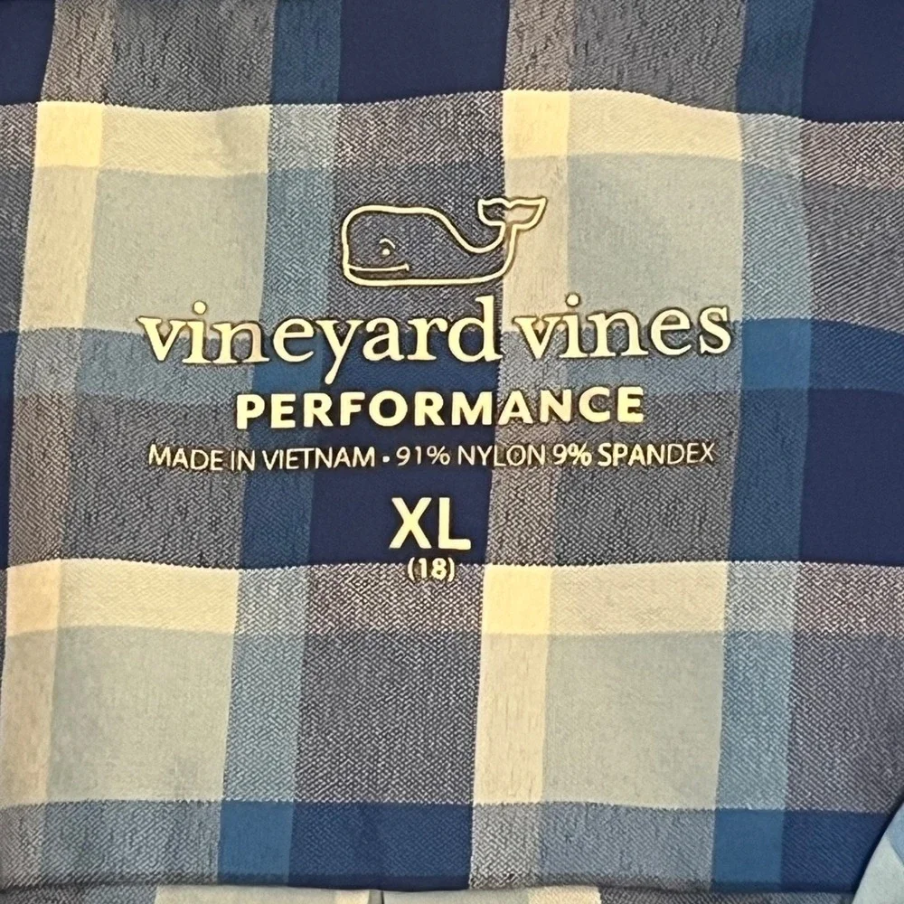 Vineyard Vines Performance Long Sleeve Shirt‎ Youth Boys Size XL 18 Blue Plaid